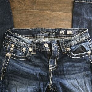 Miss Me Dark Blue Skinny Jeans with Embroidered Pockets